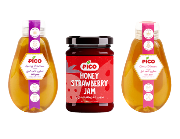 Squeeze Spring Blossom Honey – 500g + Squeeze Citrus Blossom Honey – 500g + Honey Strawberry Jam – 340g